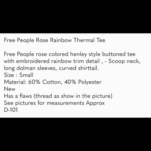 Free People Pink Rainbow Chevron Embroidered Thermal We The Free Henley. SMALL - Picture 2 of 9